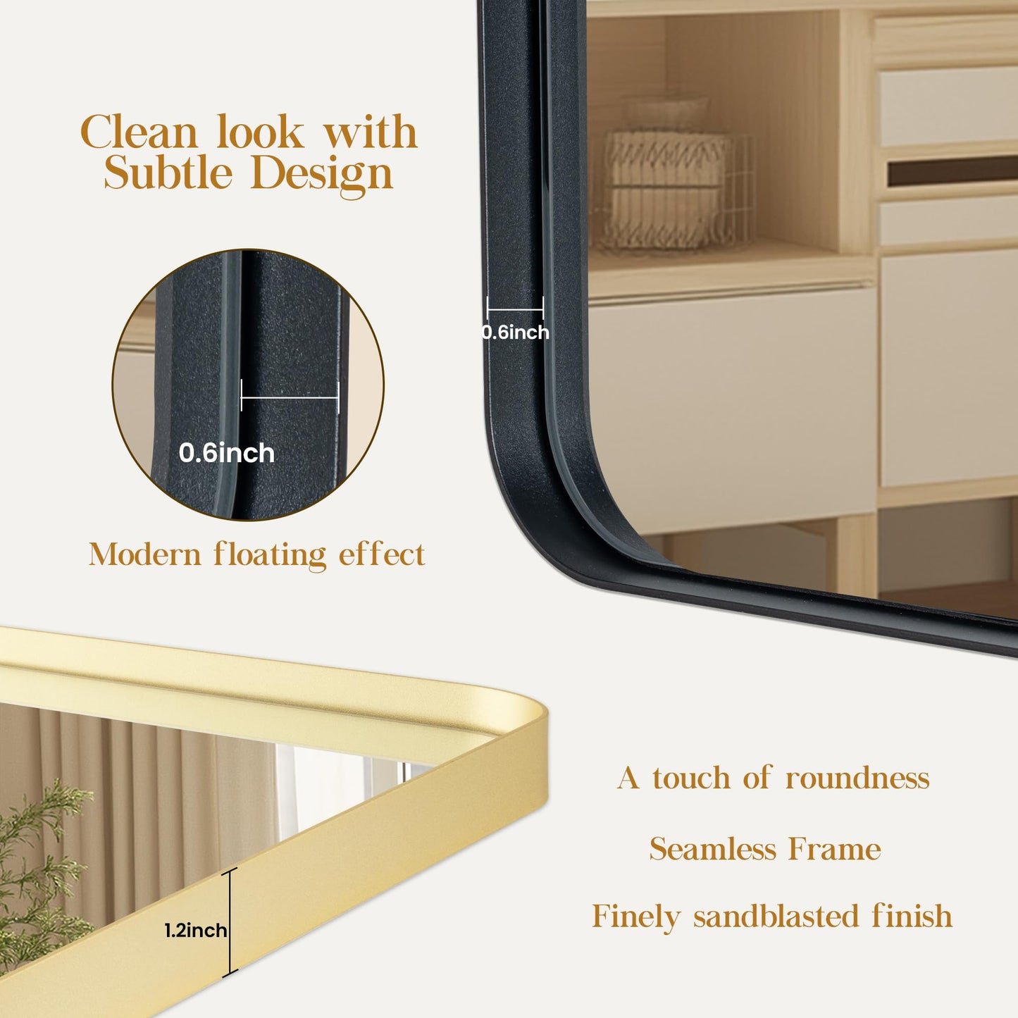 Fun Memories Gold Bathroom Mirror 16x20 Inch Bathroom Vanity, Metal Black Frame Large Mirror, Modern Wall Mirror for Bathroom, Tempered Glass, Farmhouse, Horizontally or Vertically
