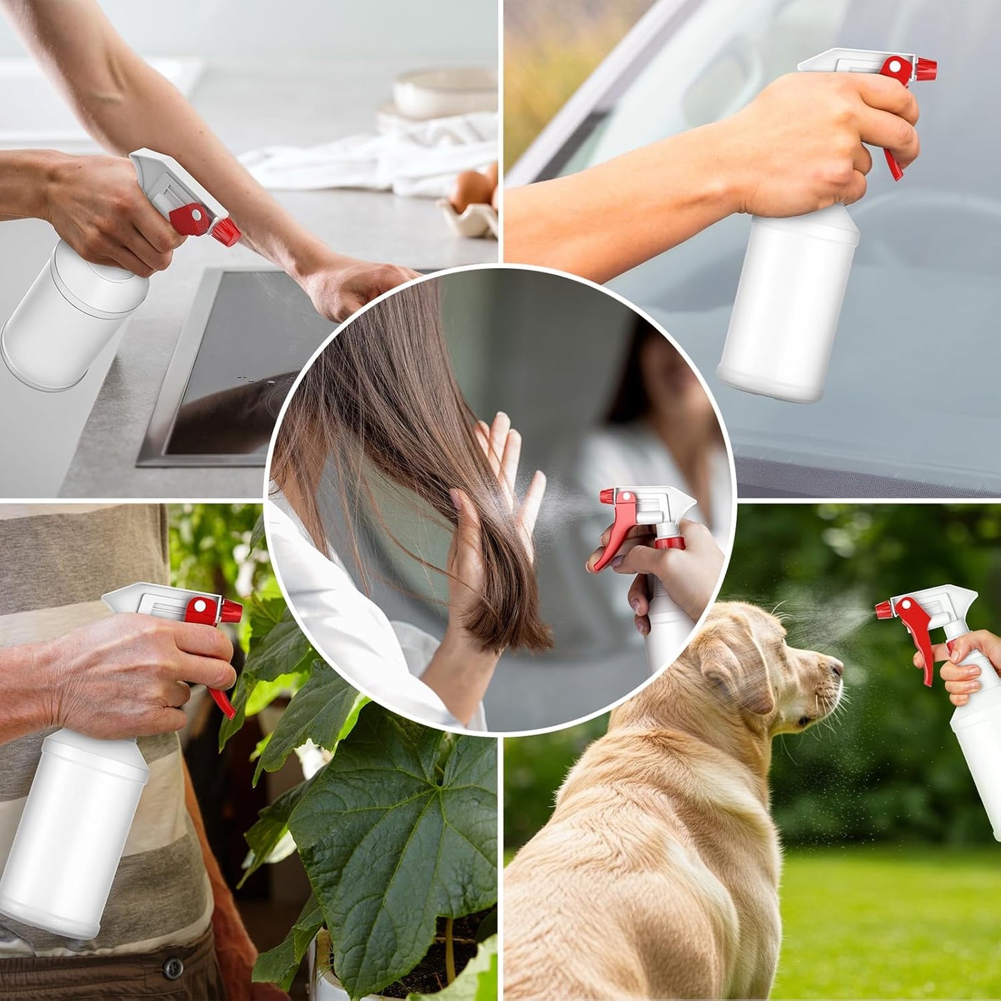 LiBa Spray Bottles - 4 Pack 16 Oz Refillable Empty Spray Bottles for Cleaning & Hair Care | Flexible Nozzles