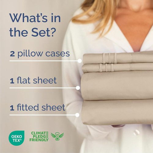 Cal King Size 4 Piece Sheet Set | Skiennix Comfy Cooling Bed Sheets - Ultra-Soft, Wrinkle-Free, Deep Pockets - Luxury Bedding in Cream