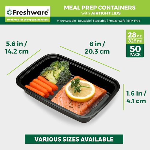 Freshware Meal Prep Containers - 1 Compartment Food Storage with Lids | BPA Free, Stackable, 28 oz, 50 Count
