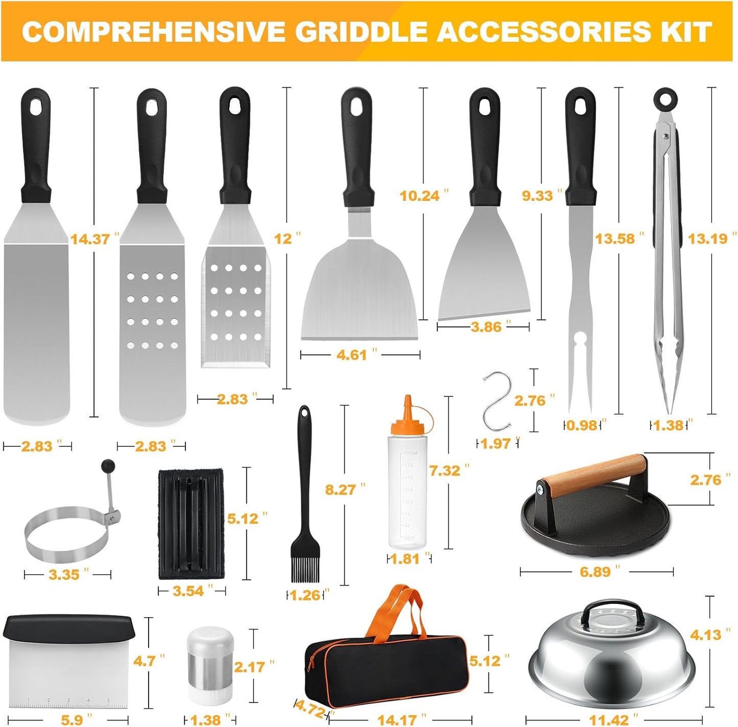 Terlulu 29-Piece Griddle Accessories Kit - Premium Flat Top Grill Tools for Blackstone & Camp Chef | Includes Spatula, Burger Press, Tongs & Carry Bag