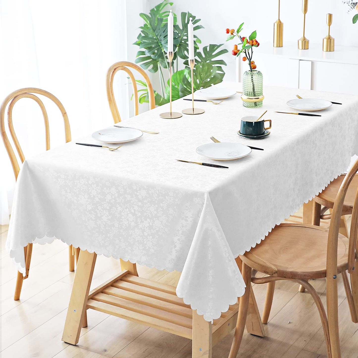Smiry Rectangle Table Cloth, Waterproof Heavy Duty Vinyl Tablecloths, Wipeable Washable Table Cover for Kitchen and Dining Room (White, 52" X 70")