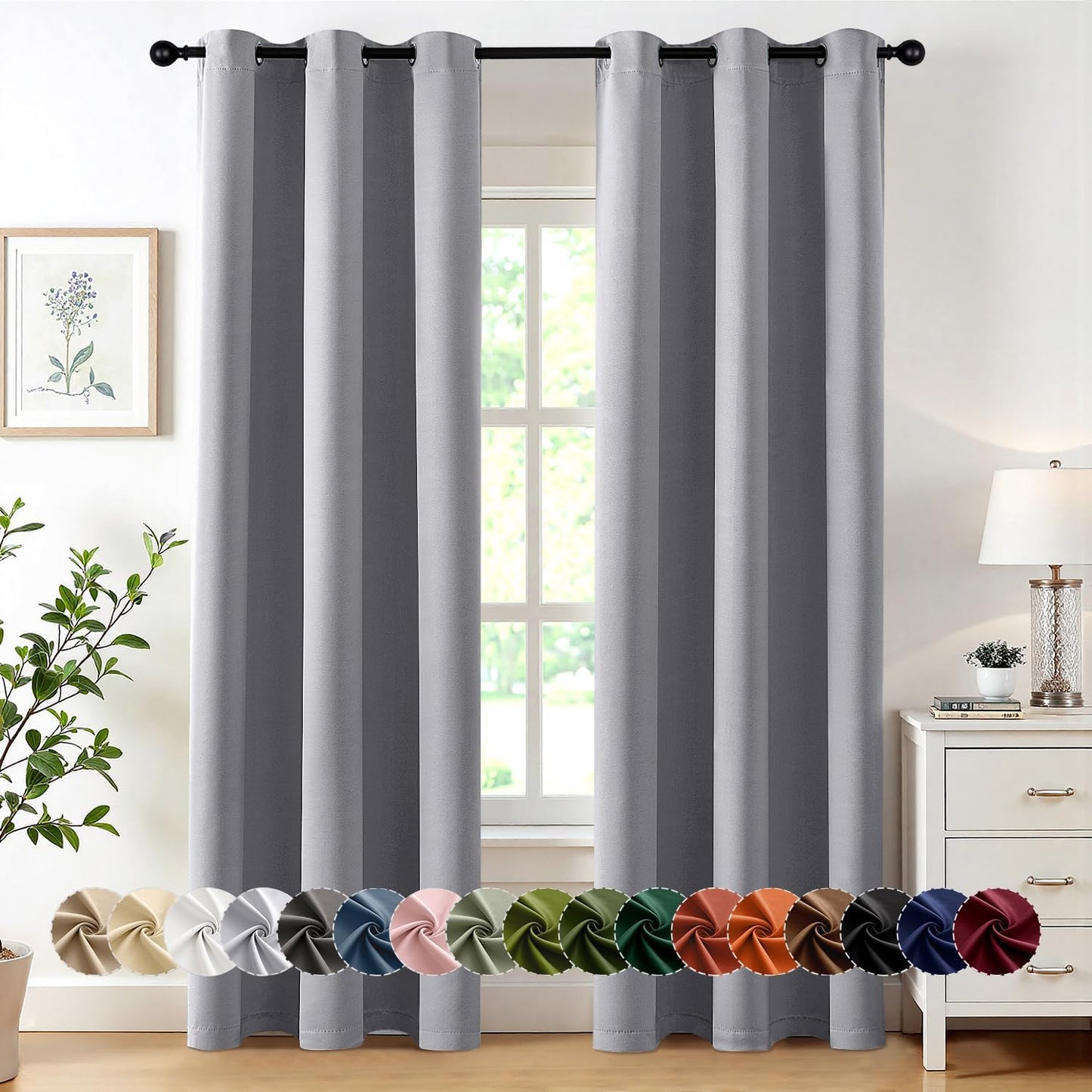 MIULEE Light Grey Blackout Curtains - Thermal Insulated Room Darkening Drapes, 72 Inches Long, 2 Panels
