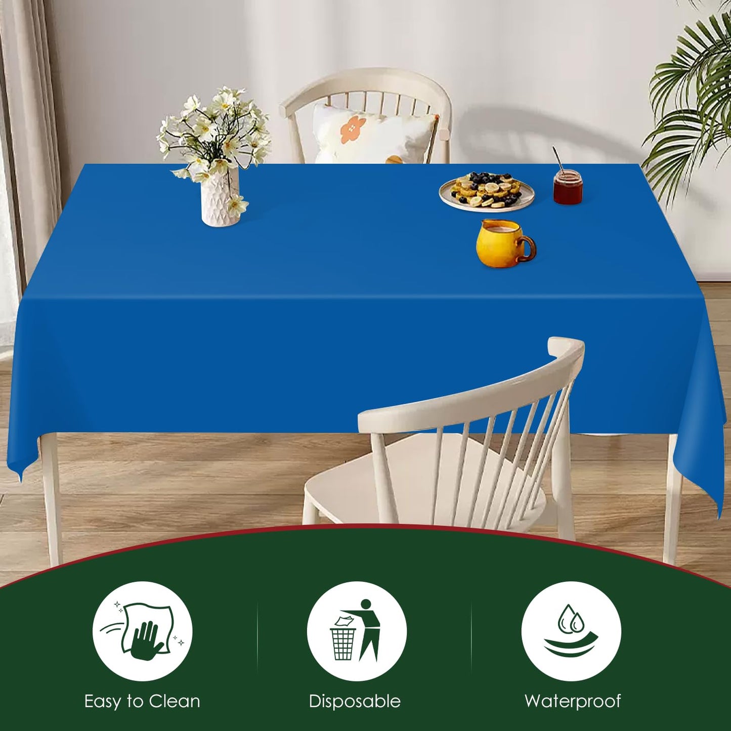 Xnluothsk Blue 5 Pack 54 x 108 Inch Plastic Tablecloth Disposable Tablecloth for Rectangle Table, Party Plastic Table Cloth