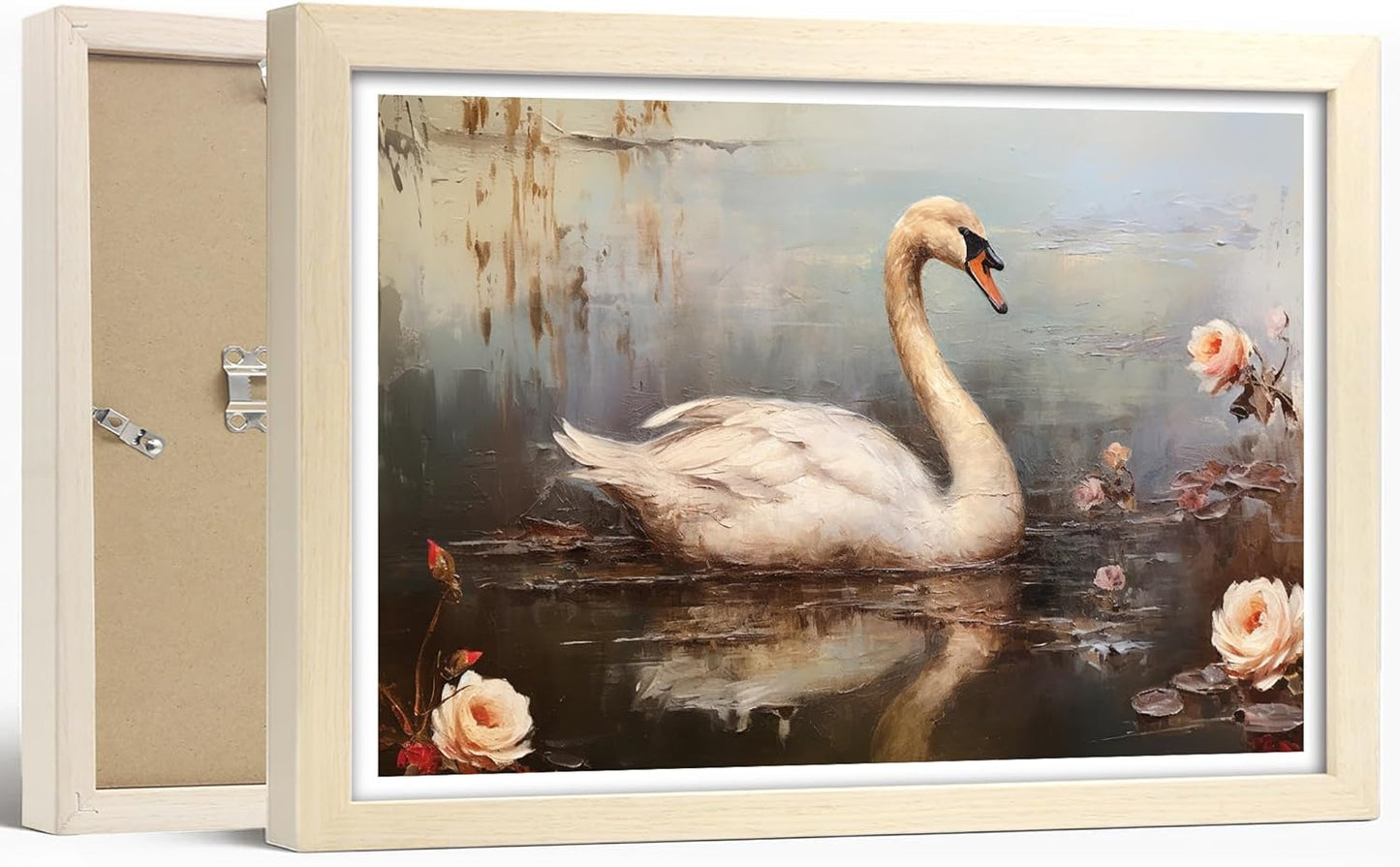 TABINDEX Vintage Framed Wall Art - Rustic Swan Canvas Print for Bedroom & Living Room | 8x12 Inches