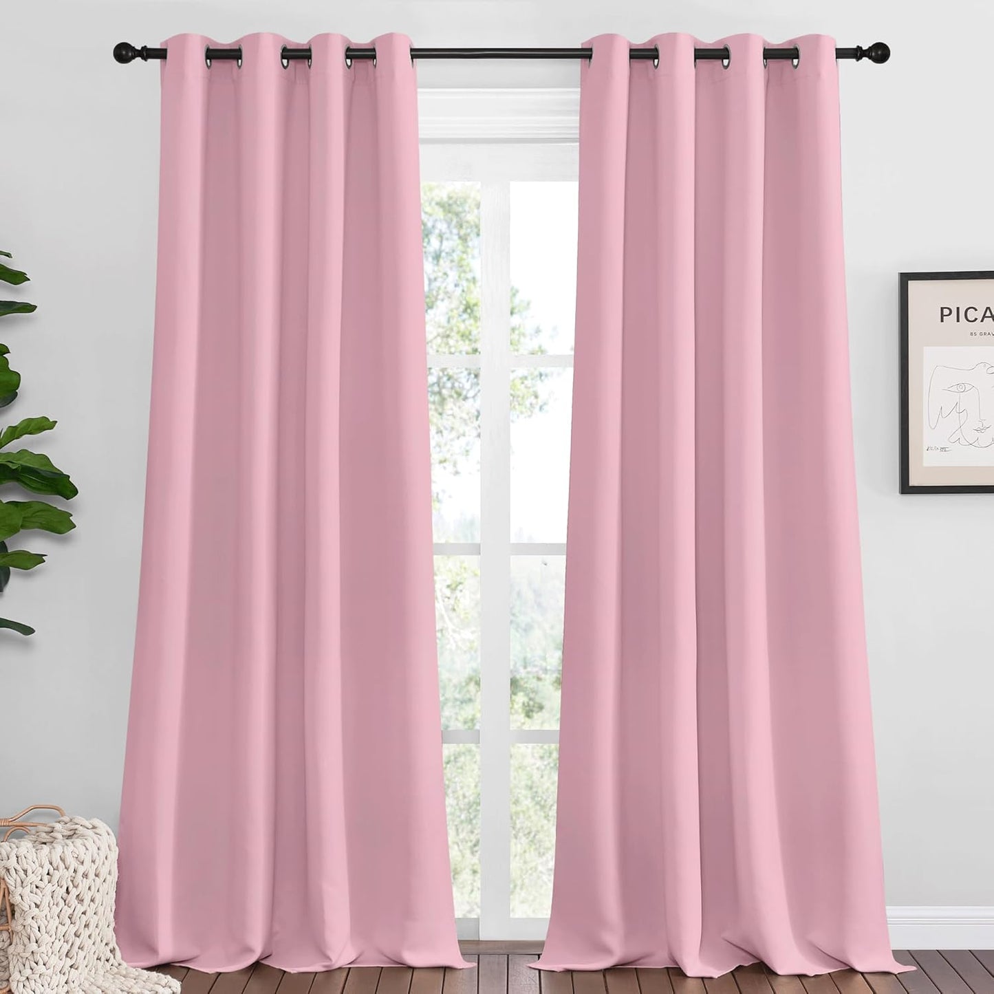 NICETOWN Crystal Pink Blackout Curtains - 90" Long, Sound Reducing & Heat Blocking | 55" Wide, 2 Panels