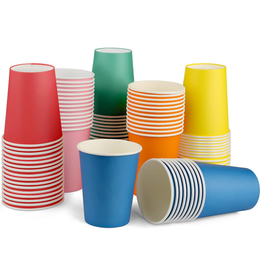 HIKIMA 60 Pcs 9 Ounce Party Cups, Colorful Disposable Paper Cups, Drinking Cups for Party BBQ Travel DIY Snack Picnic and Event 6 Colors