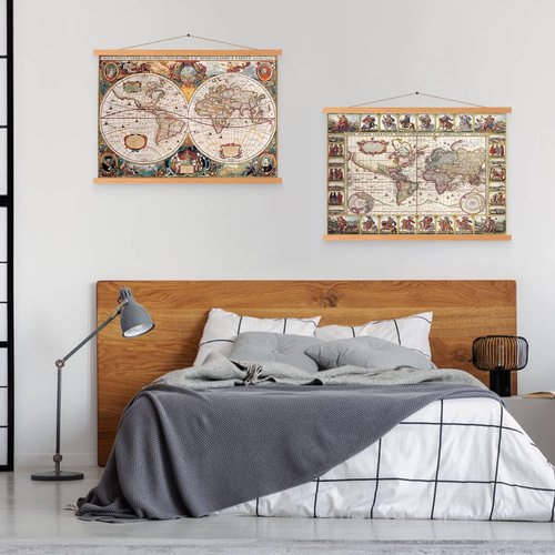 Benjia Magnetic Poster Hanger - 39" Teak Wood Frame for Canvas Artwork & Maps | Easy Wall Display