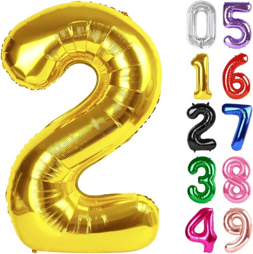 Gold Number 2 Balloon - 40 Inch 2nd Birthday Decoration for Toddlers | Sparkling Party Decor