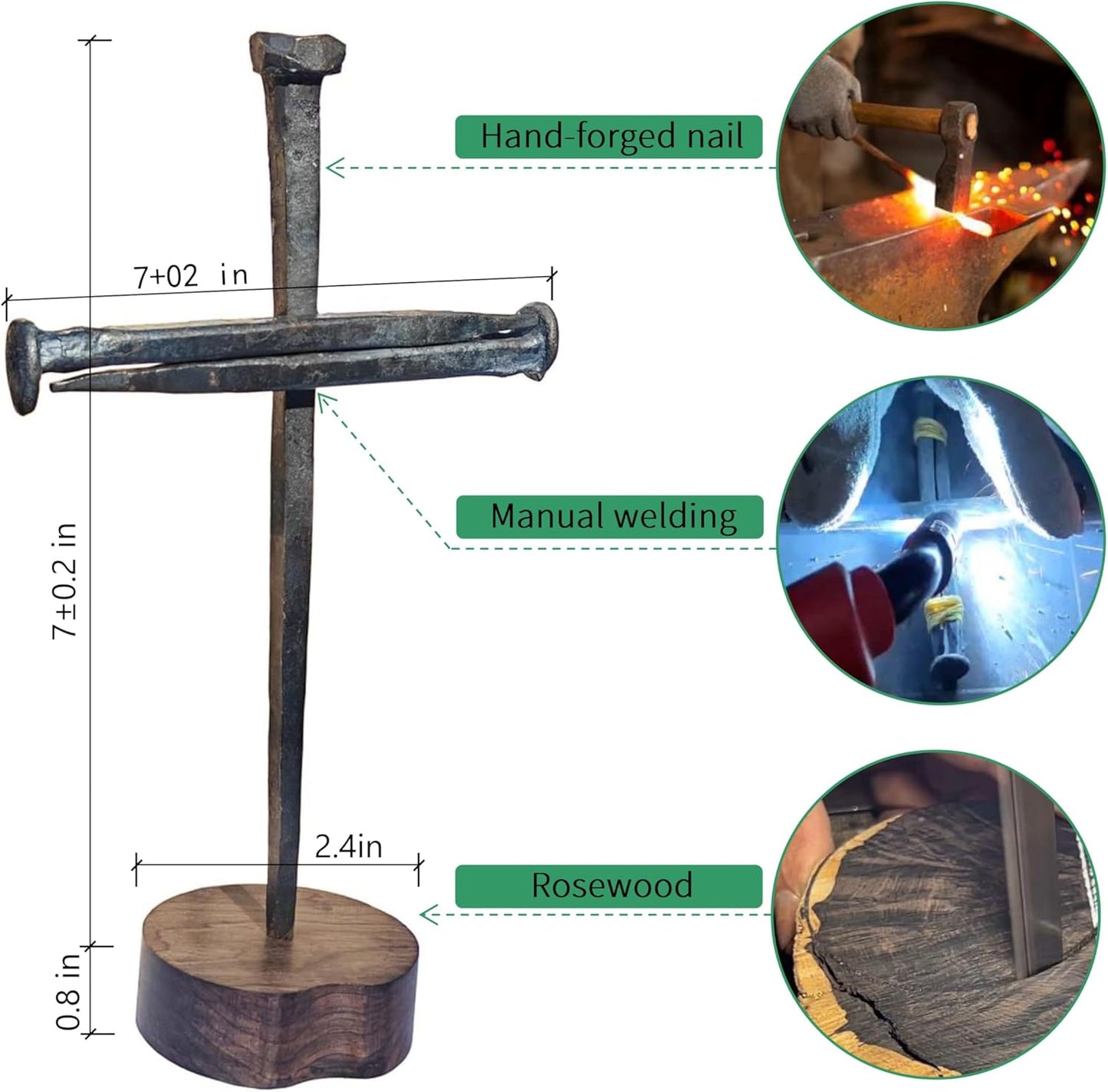 LeMeeOly Metal Cross with Wooden Base - Jesus Christ Crucifixion | Perfect Religious Gift for Mom & Home Decor