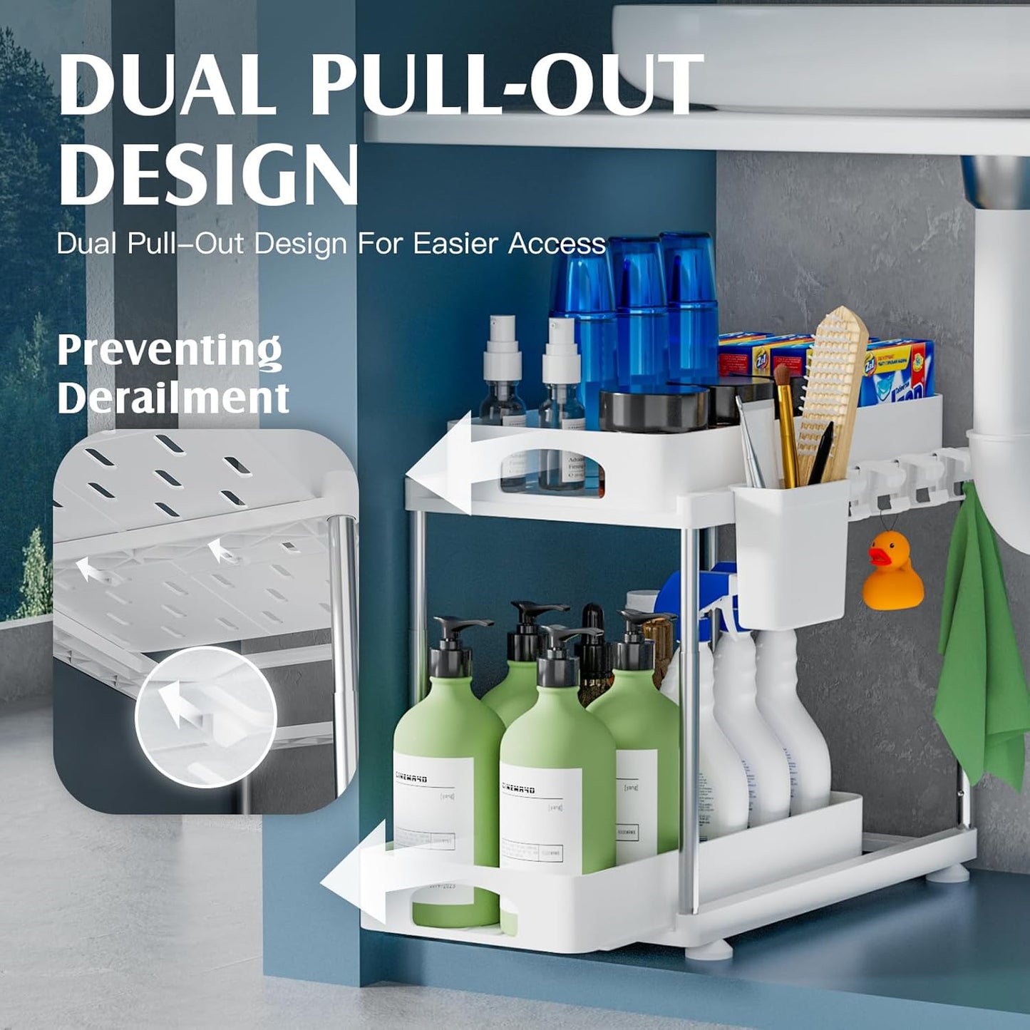 VERIFOST Under Sink Organizers - 2 Pack Adjustable Sliding Cabinet Storage | White 2-Tier Design