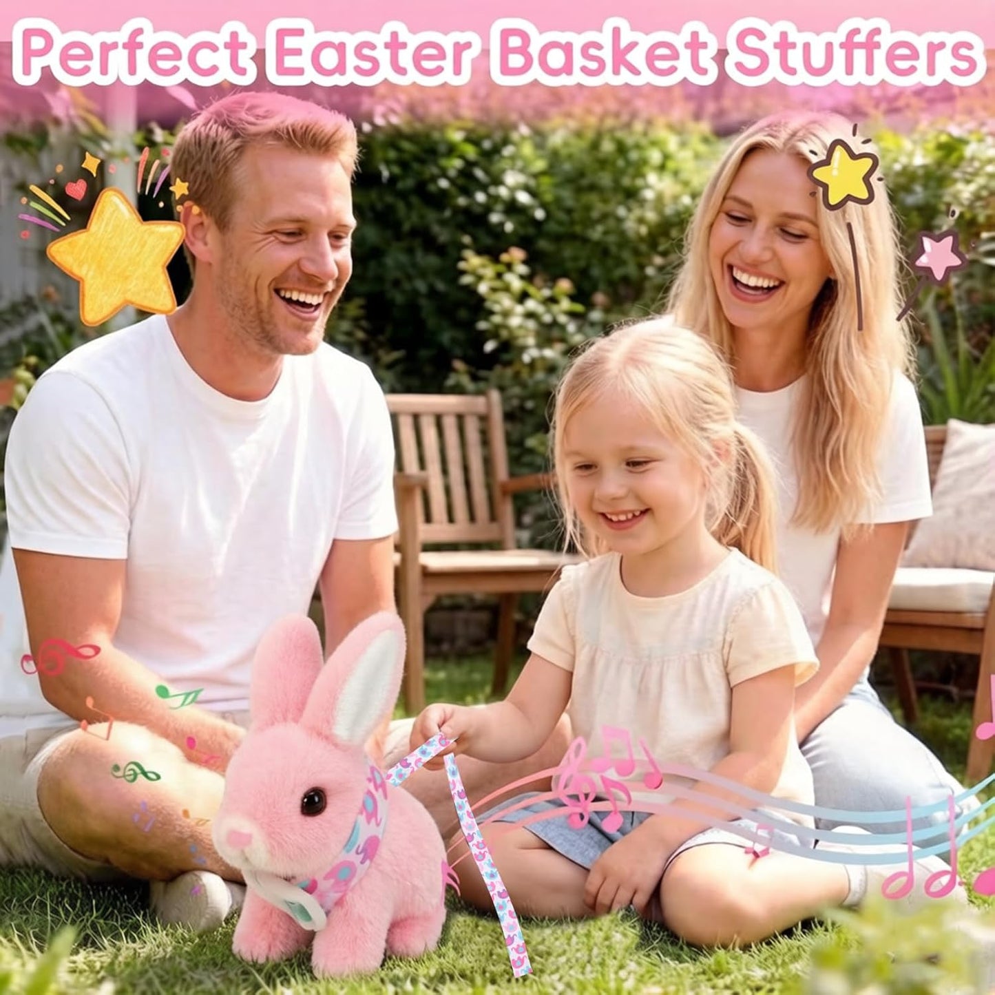 Skiennix Hopping Bunny Plush Toy - Interactive Electronic Pet with Sounds & Movements | Pink for Toddlers' Birthdays & Easter