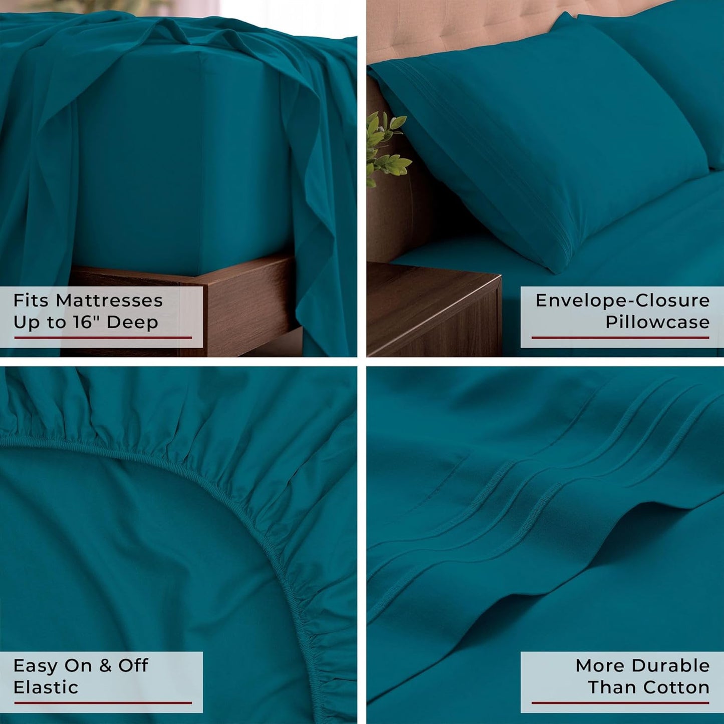Mellanni King Sheets Set - 4 PC Hotel Luxury Bedding | Extra Soft, Cooling, Wrinkle-Resistant (Teal)
