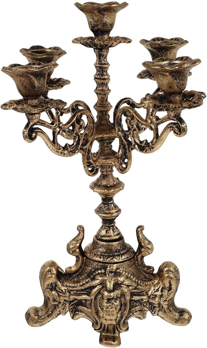 Skiennix Metal Candle Holder - 5 Arms Candelabra for Christmas & Wedding Centerpieces | 12 Inch