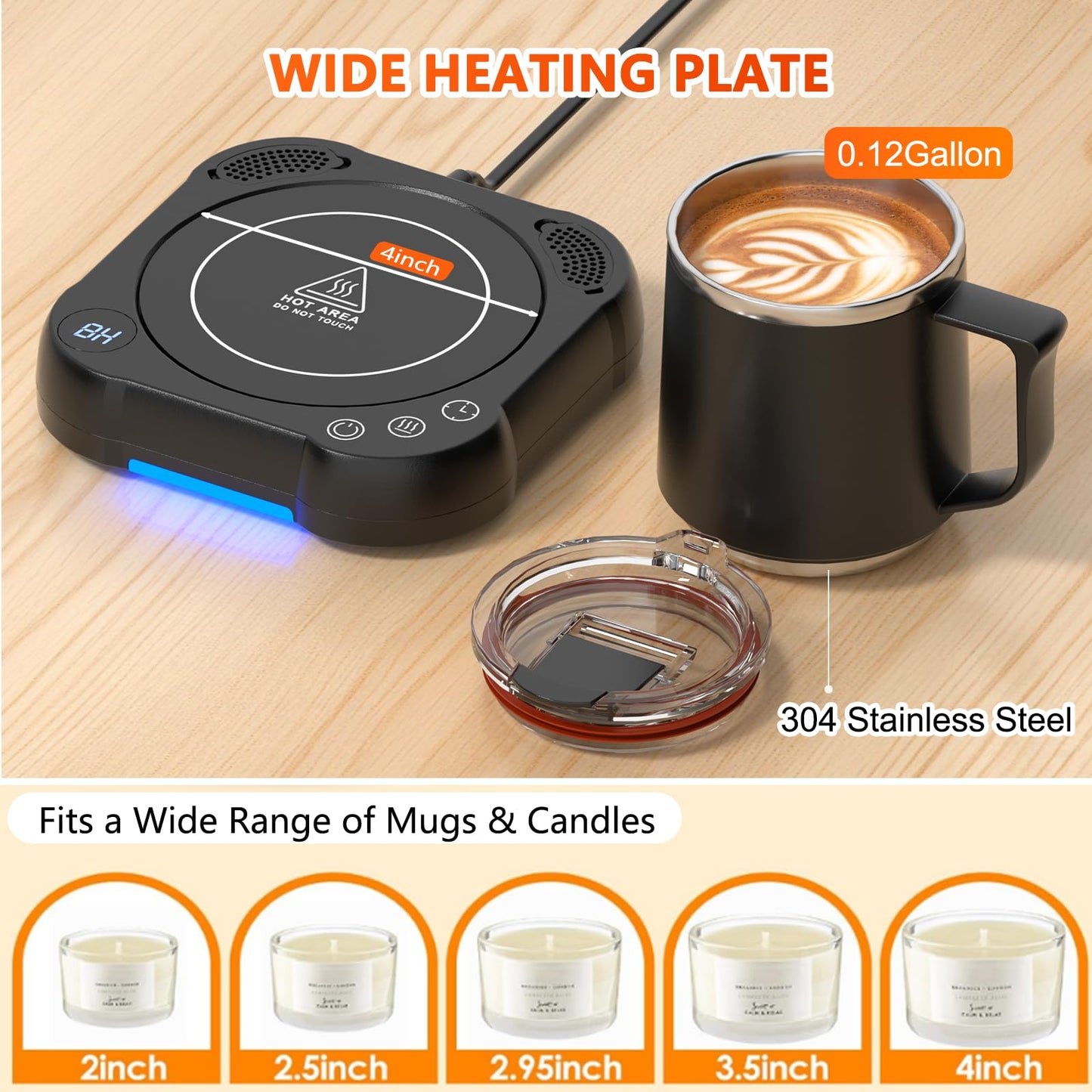 Coffee Mug Warmer & Cup Set - Desk Coffee Cup Warmer for Office/Home with 8-Temp Fast Heating (176℉ Max), Auto Shut Off, Gravity-Induction, 1-12H Timer - Ideal Gift for Coffee Lovers