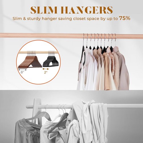 HOUSE DAY Velvet Hangers - 20 Pack Non-Slip Slim Felt Hangers with Tie Bar & 360° Swivel Hook | Elegant Black