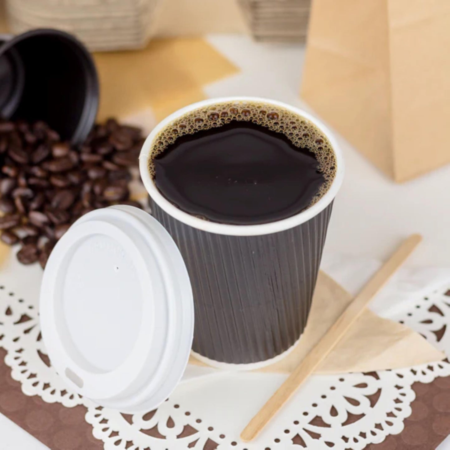 Karat 8 oz Ripple Insulated Coffee Cup [500 Count] Black Disposable Paper Hot Cup, Sturdy and Leak Proof, 80mm, No Lids