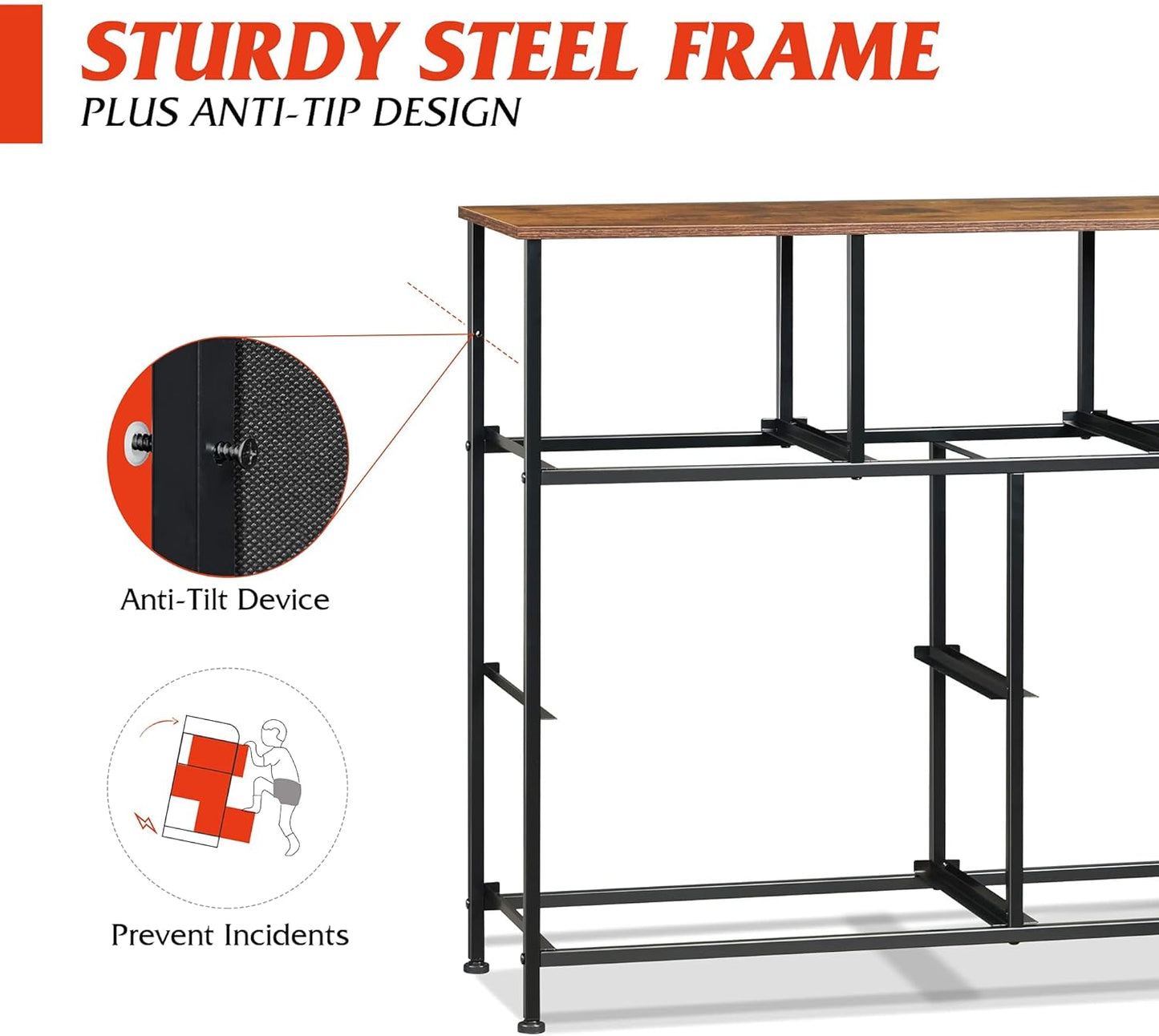 WLIVE 7 Drawer Dresser | Stylish TV Stand & Media Console for TVs Up to 45 Inches | Black & Rustic Brown