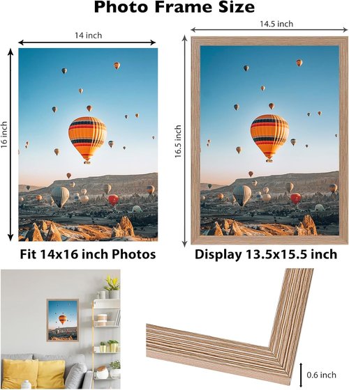 JCJMY 14x16 Rustic Brown Picture Frame | Versatile Wall Hanging for Horizontal & Vertical Photos