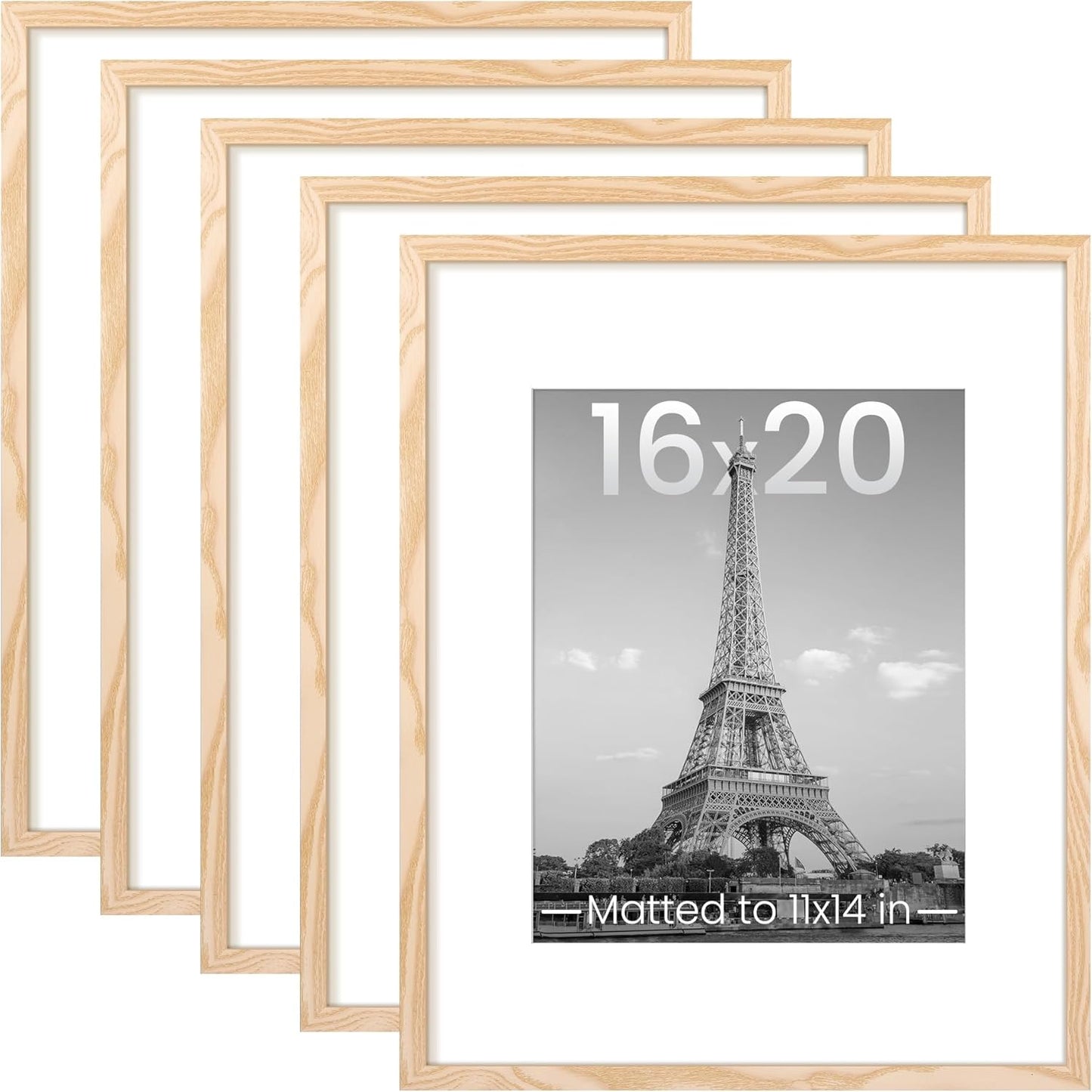 Upsimples 16x20 Picture Frame Set of 5 - Display 11x14 or 16x20 Photos | Natural Wood Gallery Frames