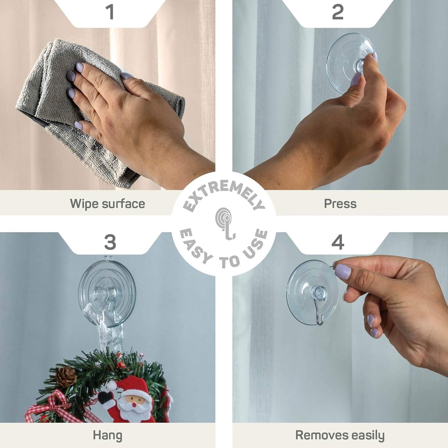 SEWANTA All-Purpose Suction Cup Hooks [10PK Combo Set] Powerful Window Suction Cups with Hooks Use to Hang On Glass, Windows, Doors, Mirrors, Tiles. Set Includes: 2 Large, 4 Medium, 4 Small