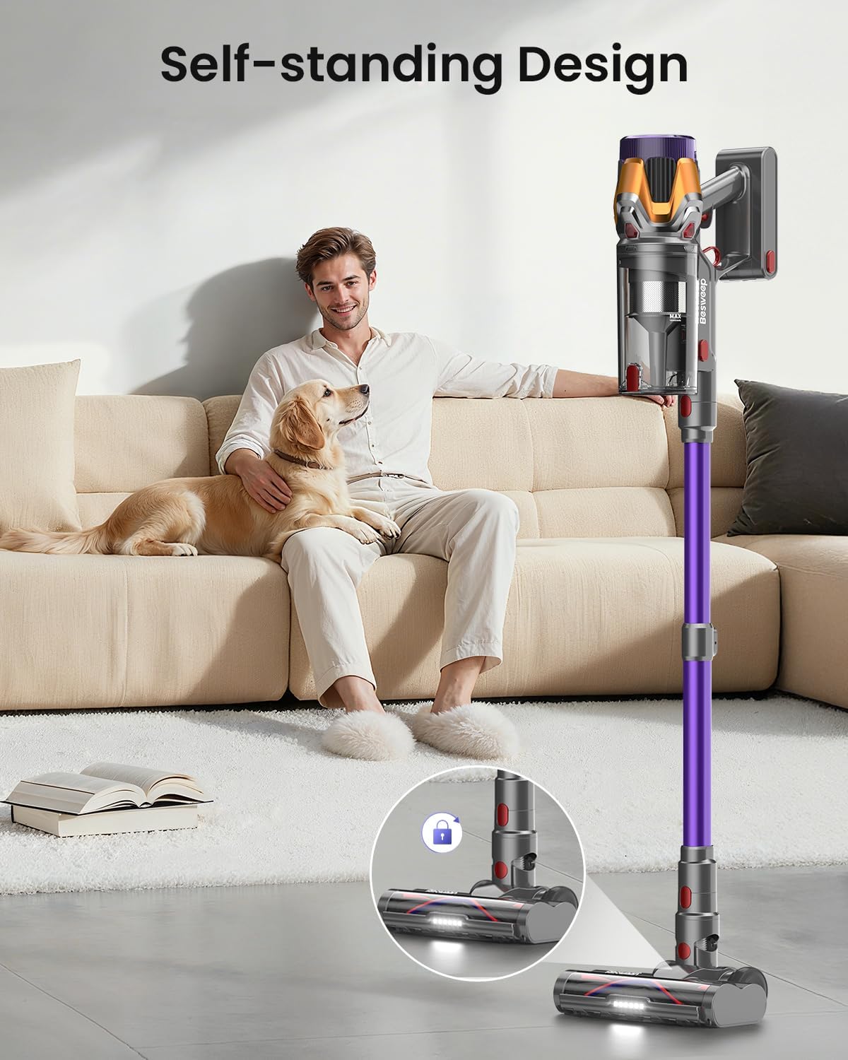 Skiennix Cordless Vacuum Cleaner - 55Kpa Suction Power, 70-Minute Runtime, Touch Screen | Self-Standing Design for Home & Pet Hair