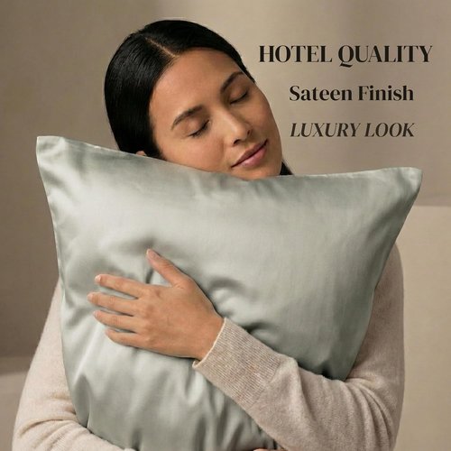 Beckham Hotel Collection Pillowcases - Queen Size Set of 2 | Silky Smooth Cotton Sateen, Aqua Gray