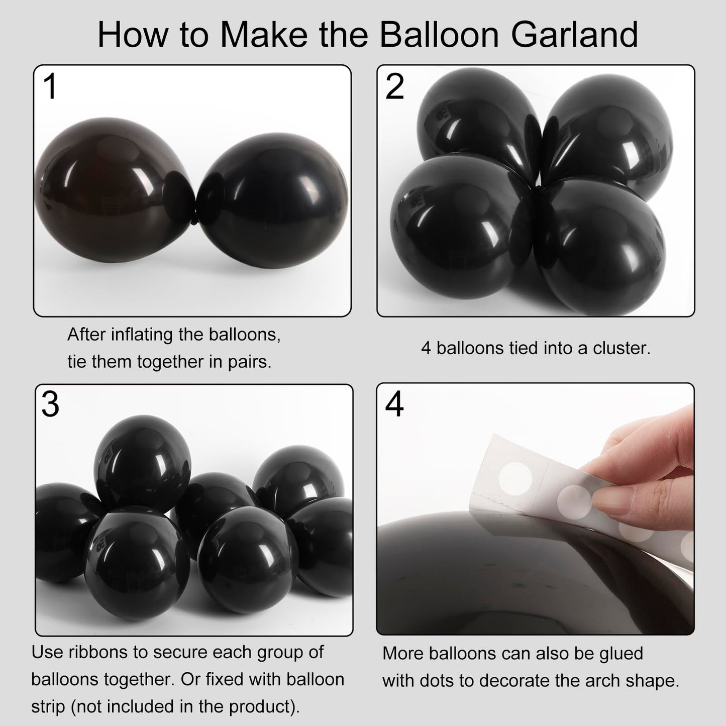RUBFAC Black Balloons for Balloon Arch 129pcs Different Sizes Pack of 18 12 10 5 Inch Garland Kit, Latex Halloween Balloons for Party Decorations Birthday Wedding Decor