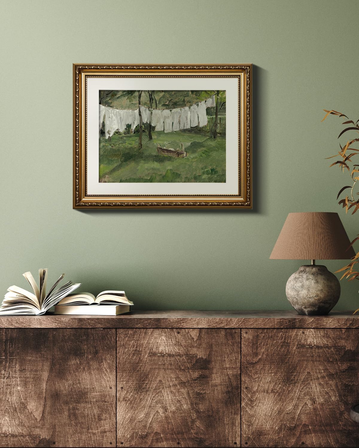 VIYYIEA Gold Framed Canvas Wall Art - Vintage Laundry Room Print | Antique Oil Painting, 13x16in