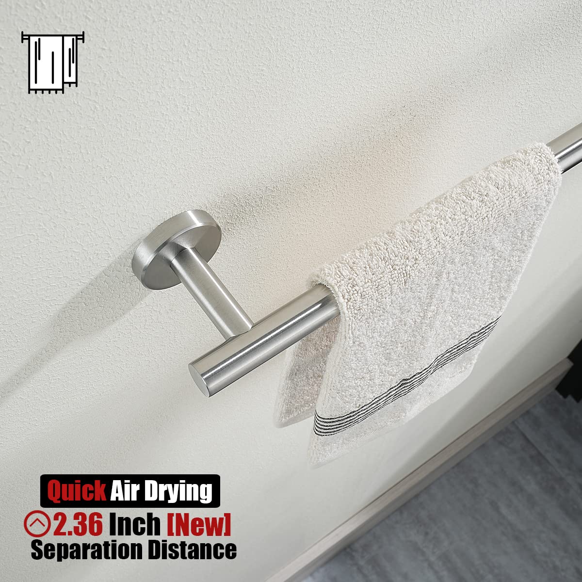 JQK Bath Towel Bar, 24 Inch 304 Stainless Steel Thicken 0.8mm Towel Rack Bathroom, Towel Holder Brushed Finished Wall Mount, Total Length 27 Inch 2 Pack, TB110L24-BN-P2