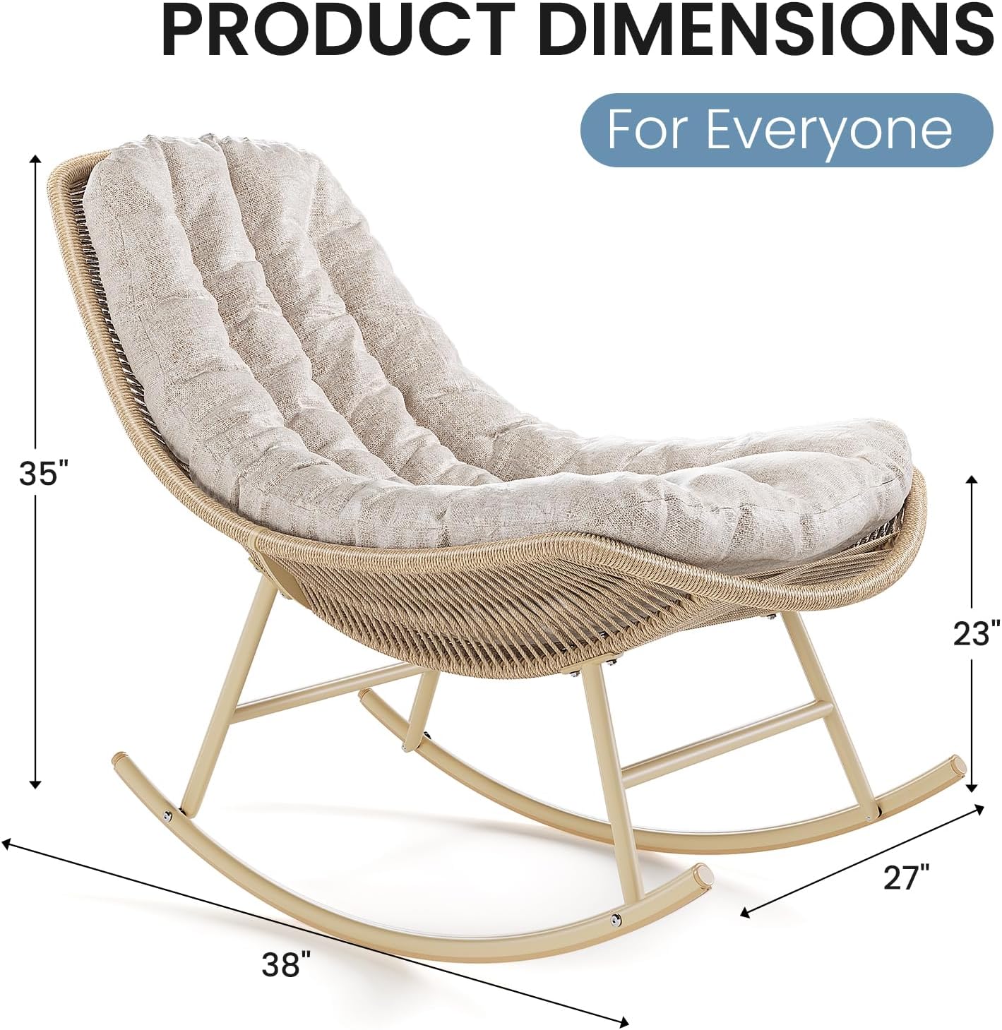 SWITTE Outdoor Rattan Rocking Papasan Chair - Handwoven Wicker with Cushion | Indoor Patio Lounge Chair - Cream