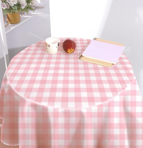 HEIPINIUYE 3 Pack Pink and White Round Checkered Tablecloth 84 × 84 Pink Plaid Table Cover Disposable Tablecloth for Round Tables Party Picnic Camping Birthday Plastic Gingham Table Cloth