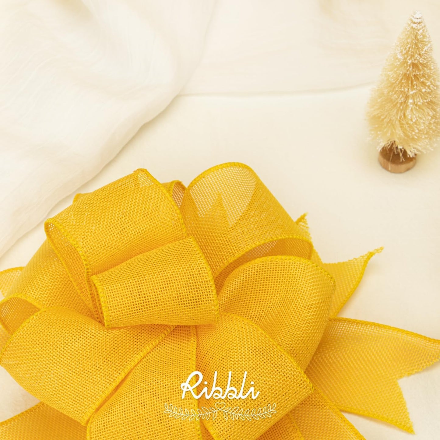 Ribbli Wired Burlap Ribbon - 2.5 Inch x 10 Yard | Yellow Cross Royal Edge for Bows & Decorations