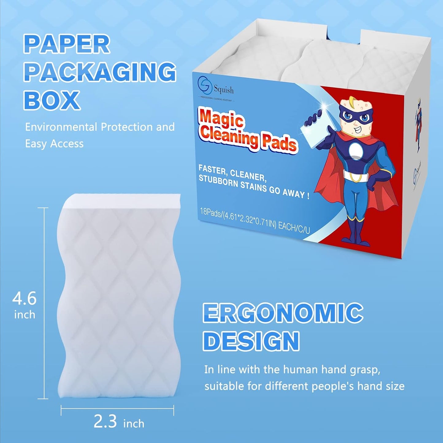 Squish Magic Eraser Sponge - 18 Pack Melamine Foam Cleaning Pads for Walls, Oven & Kitchen