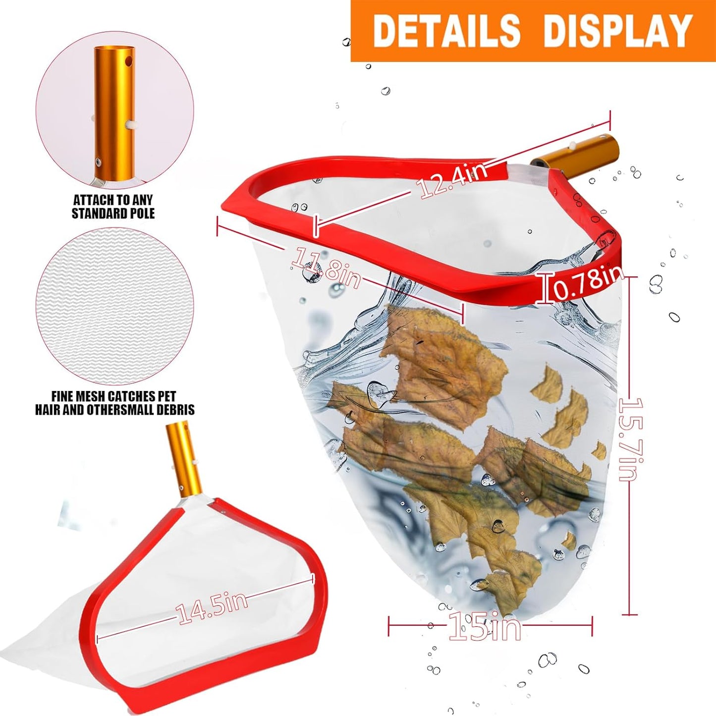 Skiennix Pool Skimmer Net - Heavy Duty Aluminum Frame for Efficient Leaf & Debris Removal | Professional Cleaning Tool