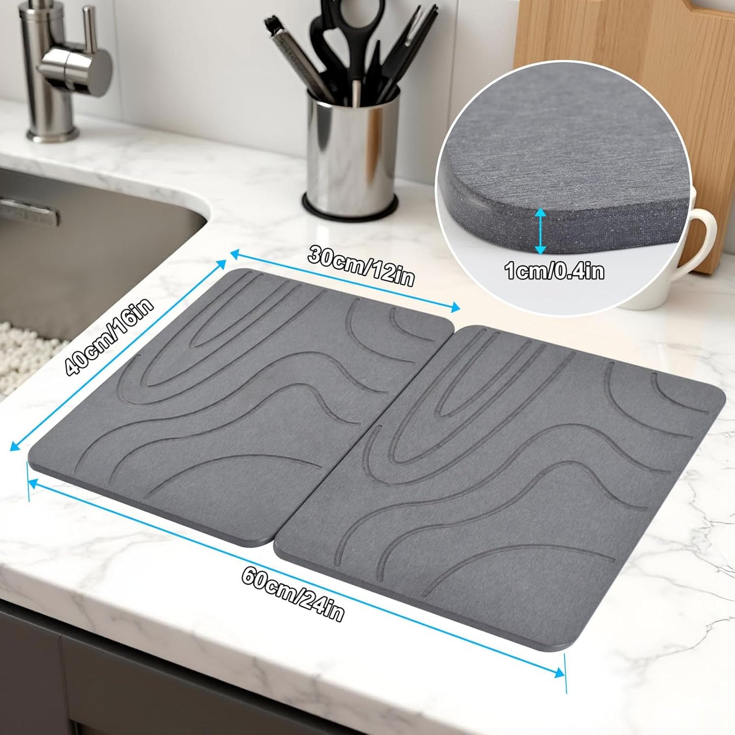 Skiennix Stone Drying Mat - Quick-Drying Diatomaceous Earth | 2 Pack, 16''x12'', No Moisture Residue