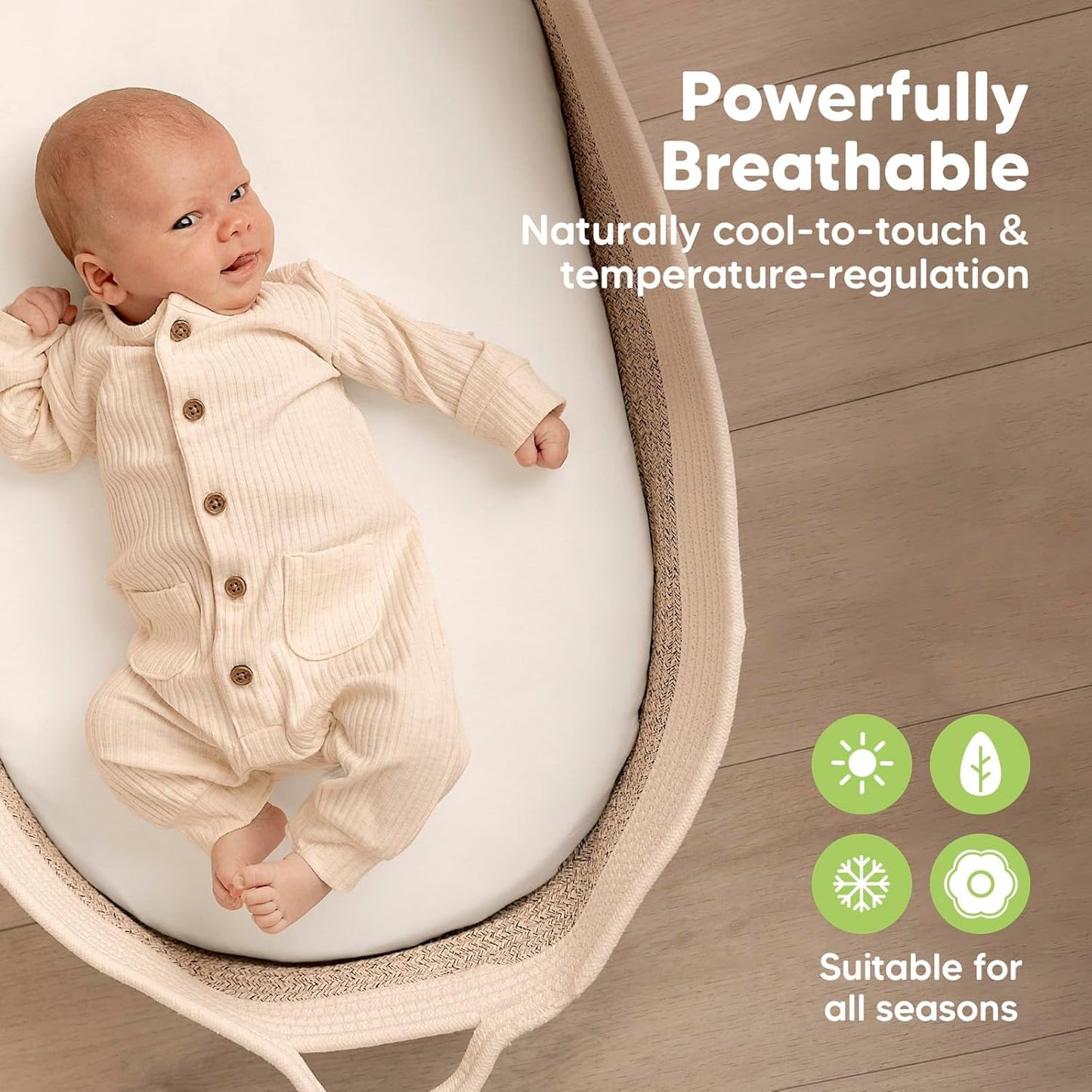 Skiennix Baby Bassinet Sheets - Soft Viscose Bamboo Fitted Sheets for 33x17 Mattresses | 2-Pack in Soft White