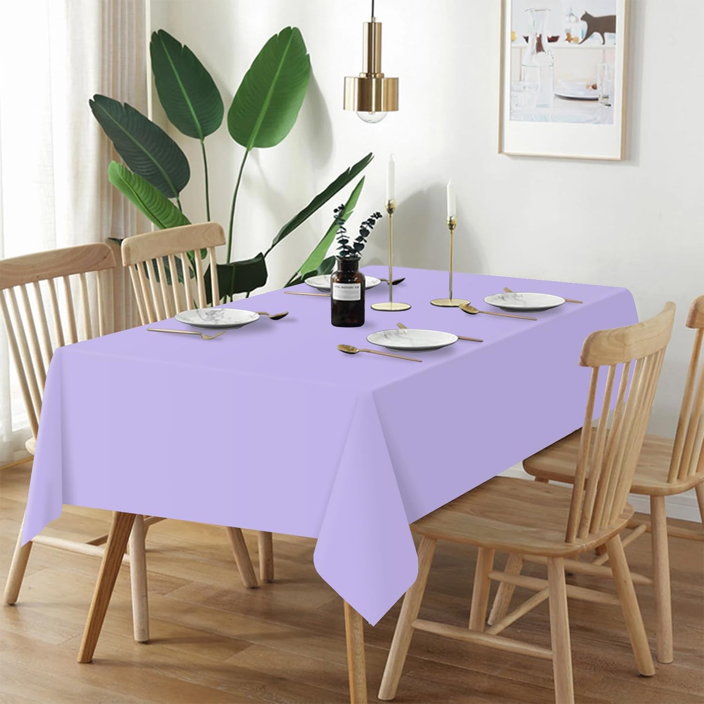 QIKSION Lavender Plastic Table Cloth Disposable 12 Pack, 54 x 108 Inch Tablecloths for Birthday Party Supplies, Easter Decorations, Light Purple, Pastel, Lilac Rectangle Table Cover