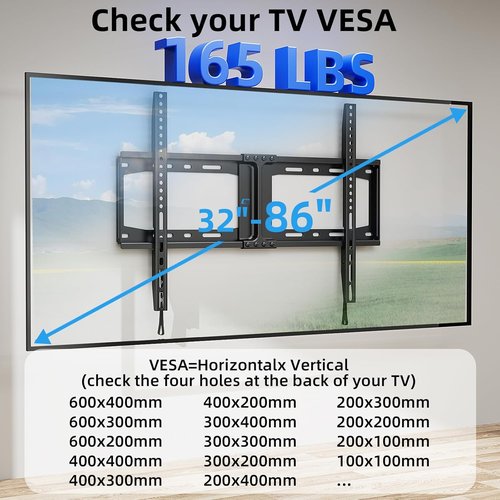 HOME VISION Heavy Duty TV Wall Mount - Fits 32-86 Inch Flat Screens, Max VESA 600x400mm, Up to 165lbs
