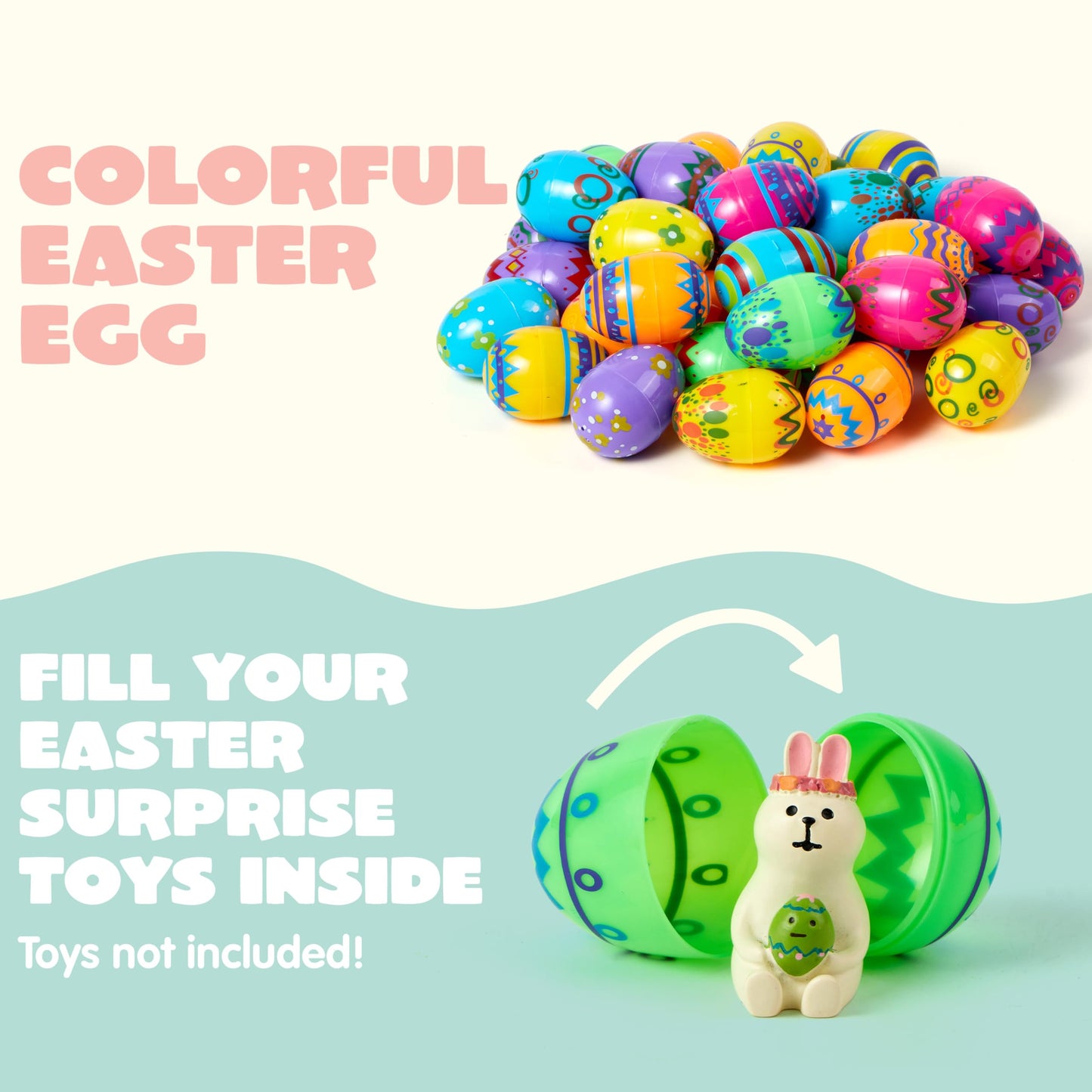 JOYIN 36PCS 2.3" Printed Empty Colorful Plastic Eggs Fillable, Bright Plastic Eggs Bulks for Festival Hunt, Filling Treats, Party Favor, Basket Stuffers, Classroom Prize Supplies