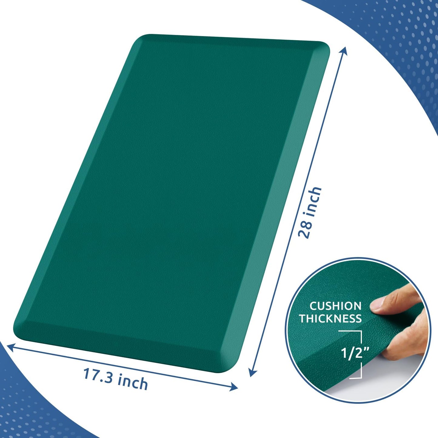 KitchenClouds Kitchen Mat Cushioned Anti Fatigue Rug 17.3"x28" Water Resistant, Non Slip, Standing and Comfort Desk/Floor Mats for House Sink Office (Dark Green)