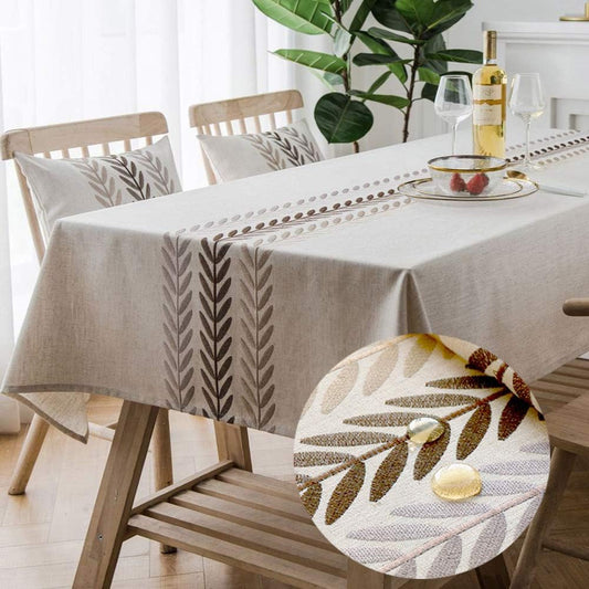 Heavyweight Cotton Linen Wheat Ear Tablecloth - Waterproof & Dust-Proof for Kitchen Dining (53 x 53 Inch, Rectangle/Oblong)