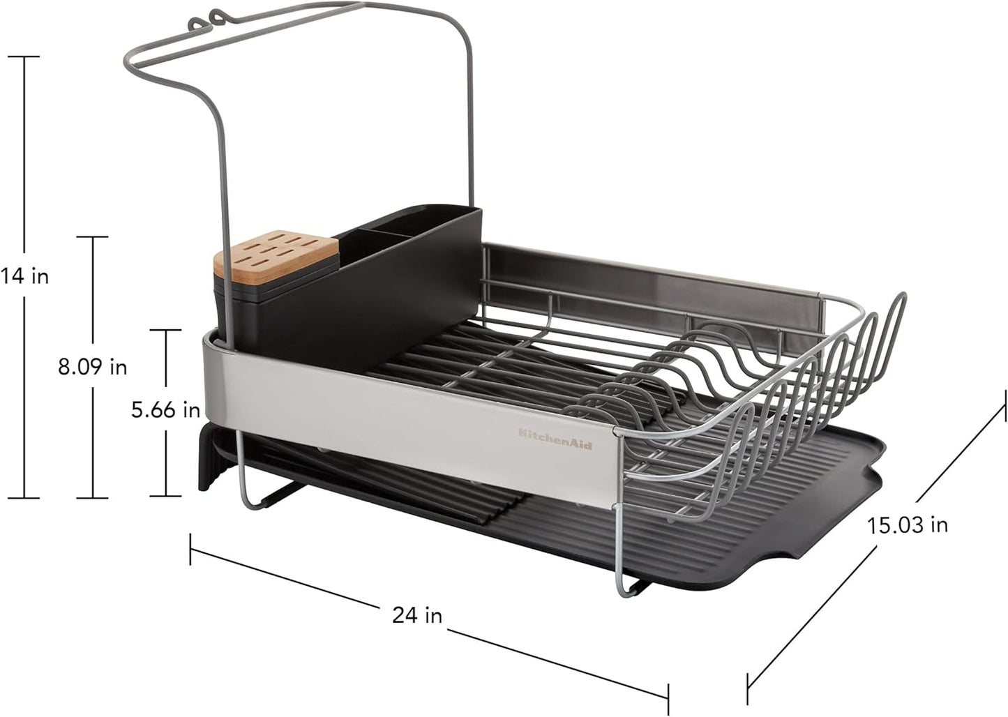 KitchenAid Expandable Dish Rack - Rust Resistant with Angled Self-Draining Drainboard, 24-Inch, Black