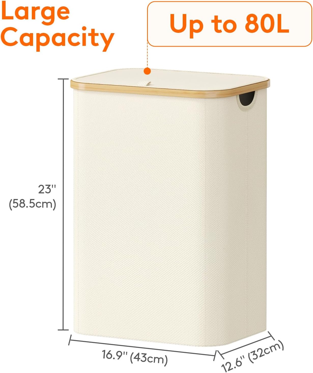 Lifewit 80L Laundry Basket - Foldable Hamper with Lid & Bamboo Handles | Large White Design