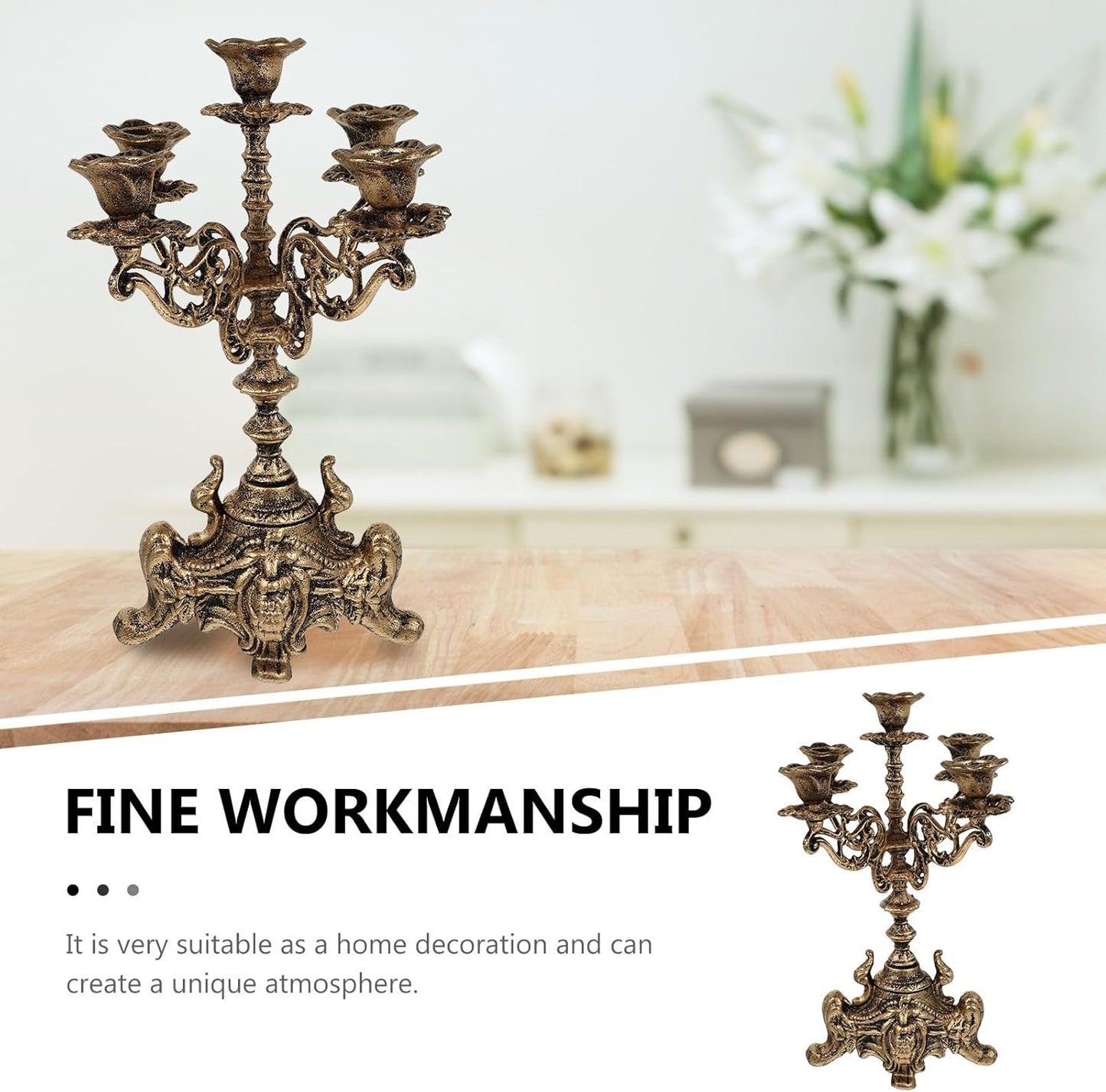 Skiennix Metal Candle Holder - 5 Arms Candelabra for Christmas & Wedding Centerpieces | 12 Inch