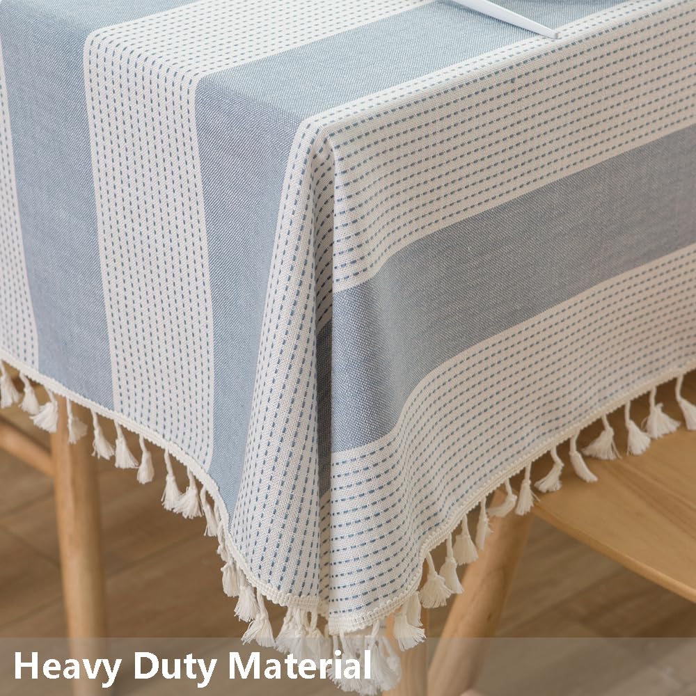 TruDelve Blue and White Stripe Cloth Tablecloths 55 x 70 inch Table Cloth Rectangle Table Fabric Cotton Tablecloths for Rectangle Tables (70"x55", Blue)