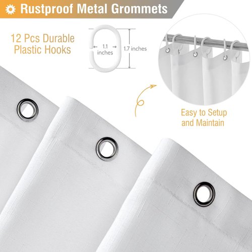 BTTN White Fabric Shower Curtain - Heavy-Duty Waterproof Linen Texture | 72"x72" Hotel Luxury Set with Hooks
