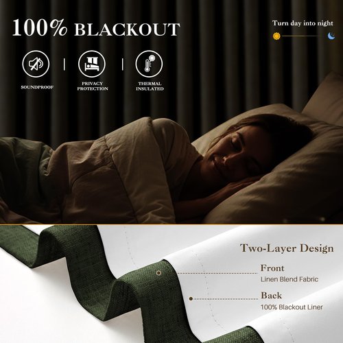IVAPUPU Linen Pinch Pleated Blackout Curtains for Bedroom - Full Black Out Green Curtains 84 Inch Long 2 Panel for Living Room Darkening Thermal Window Curtain Drapes for Christmas Decor