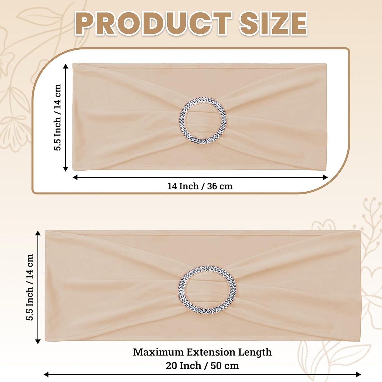 MDS Spandex Chair Sashes - Premium Stretch Covers with Buckle Slider | 50-Pack in Champagne Gold