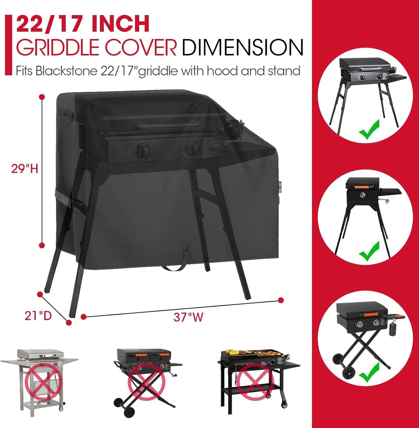 Unicook Heavy-Duty Waterproof Griddle Cover - Fits 22" & 17" Blackstone Griddles | Hood & Stand Included